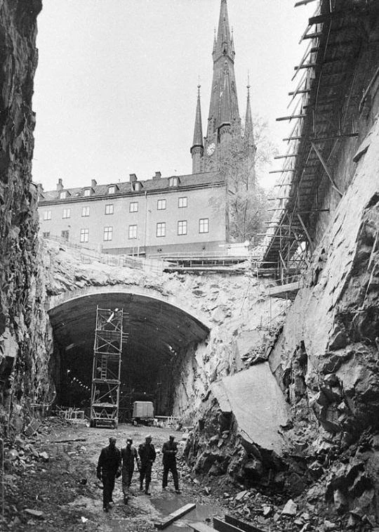 Строительство Стокгольмского метрополитена в начале 1950-х годов.