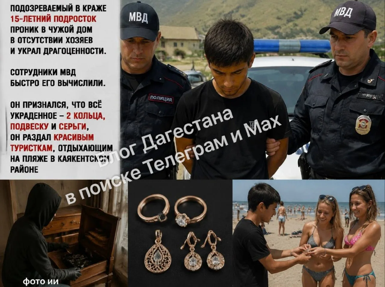 ⚡️Подросток в Дагестане украл драгоценности и раздал их красивым туристкам на пляже