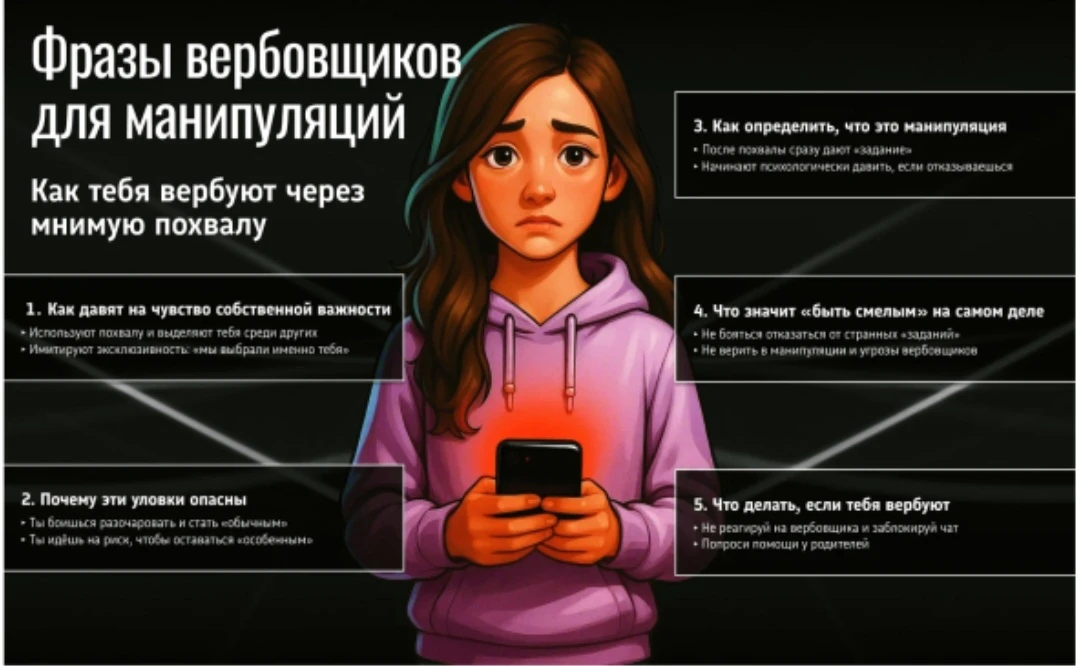 Эти 5 фраз звучат невинно, но именно с них начинается вербовка. 💬  
Узнайте, как распознать скрытые