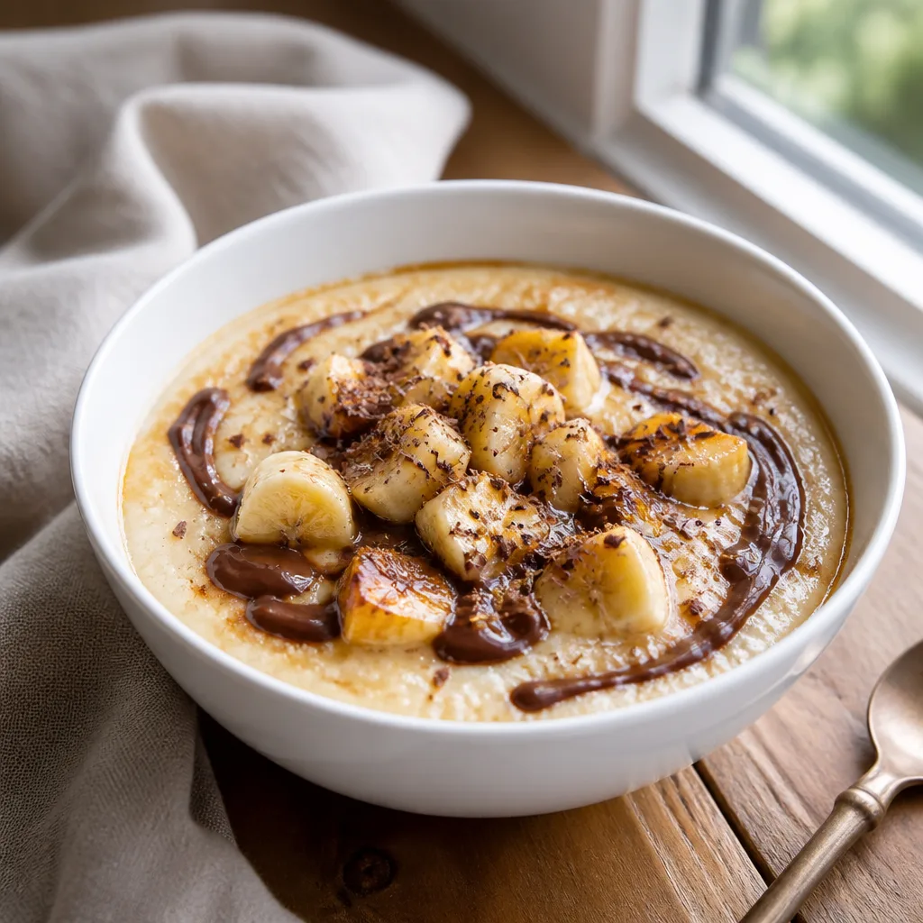 Сладкая манная каша с шоколадом и бананом