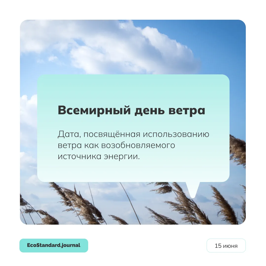 15 июня отмечается Глобальный день ветра — дата, посвященная ветру как одному из важнейших возобновл