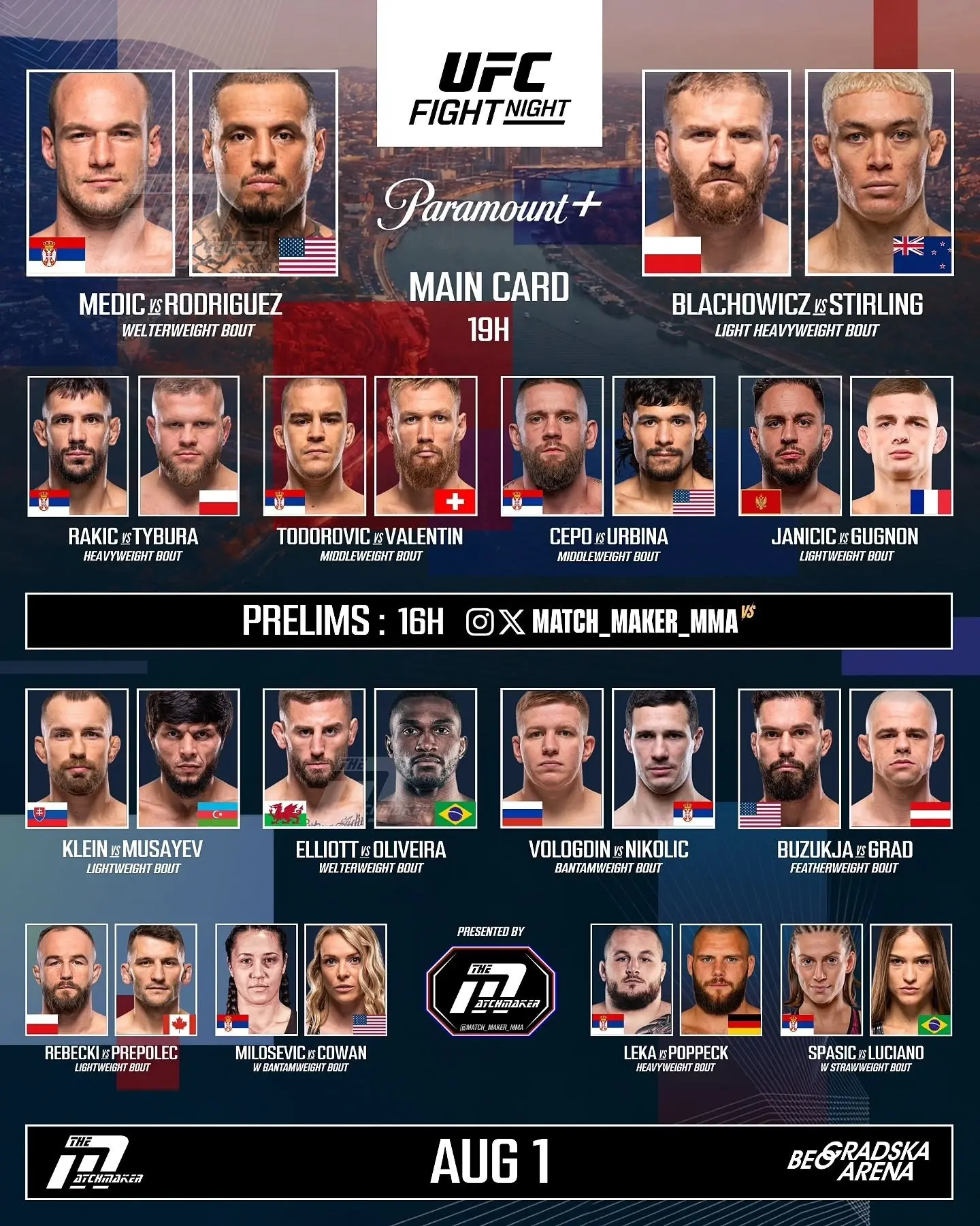 🚂💨Следующая остановка ... 
 
📆 #UFCBelgrade • 1 августа в 18:00 (мск) • Главный кард в 21:00 (мск