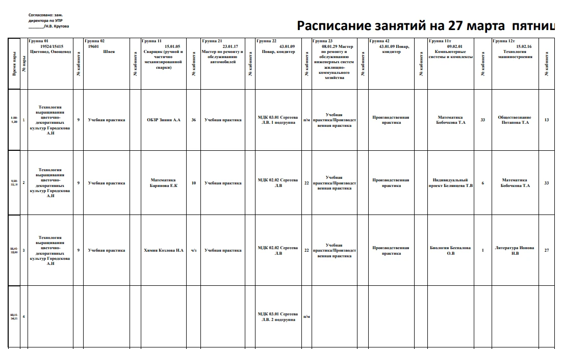 Расписание на 27.03