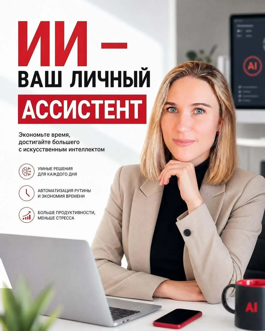 ИИ — ваш личный ассистент. 💼

Представьте, что у вас появился помощник, который не спит, не ошибает