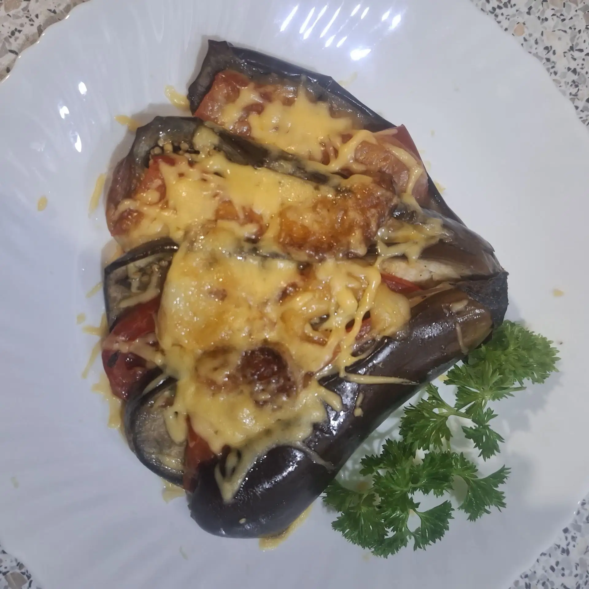 Итог- вкусный веер из баклажан 🍆 🍆 🍆