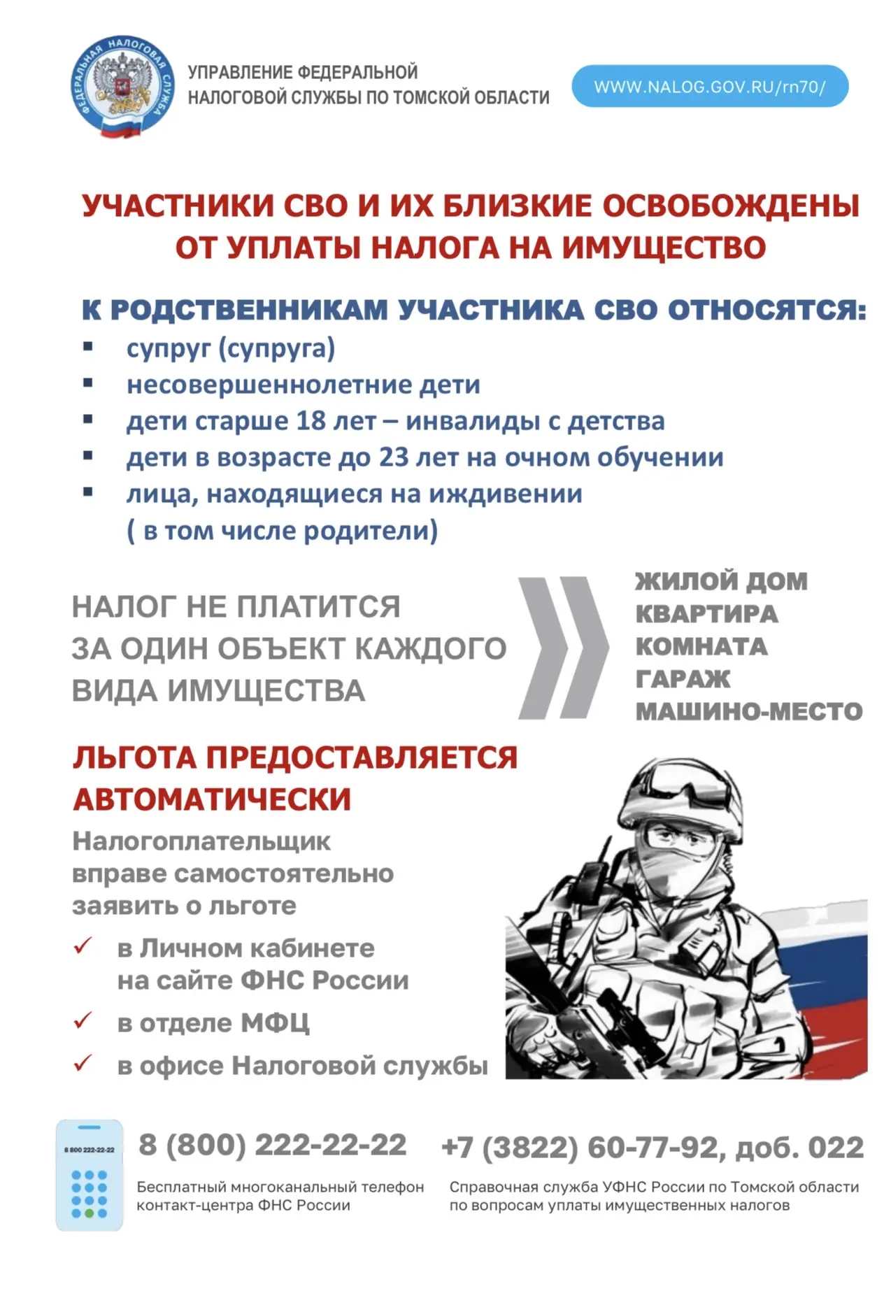 ➡️Участники СВО и их семьи освобождены от налога на имущество