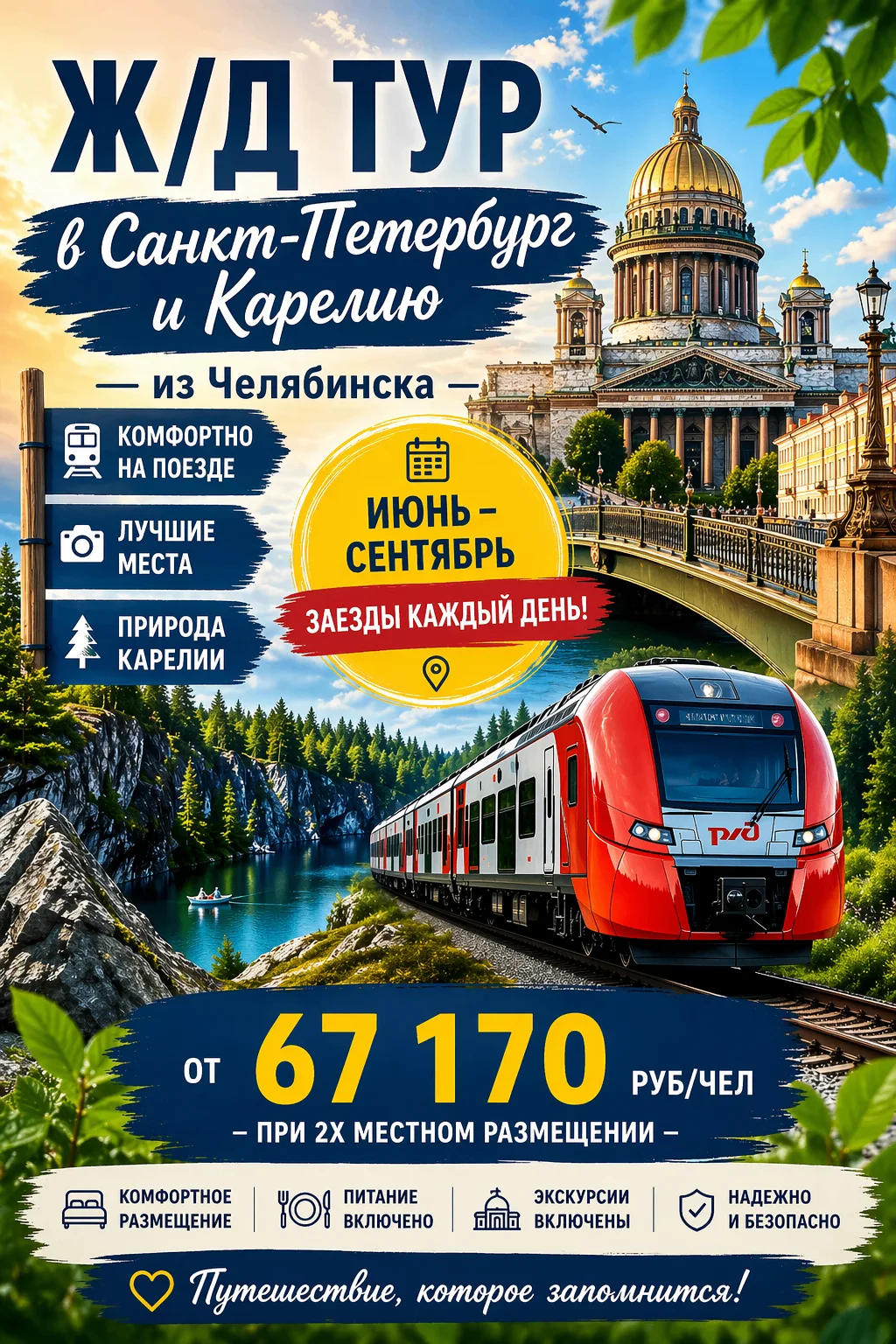 Ж/Д тур из Челябинска в Санкт-Петербург + Карелия — путешествие, которое запомнится над...