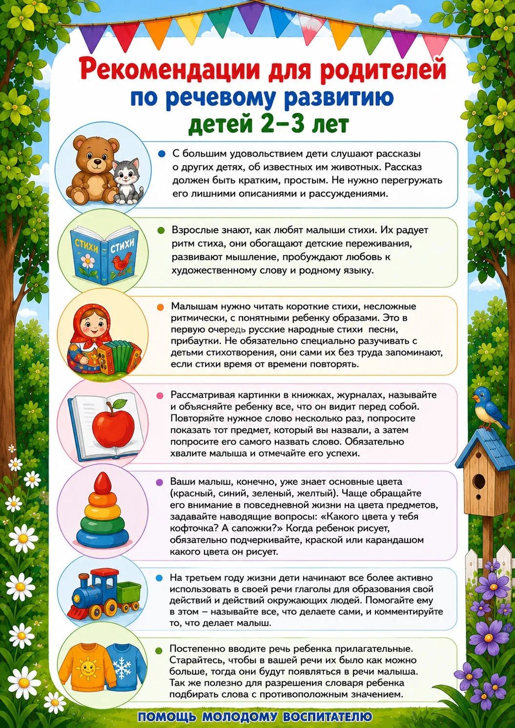 Серия информационных листов - рекомендации по развитию речи детей по возрастам. 

Не забудьте постав