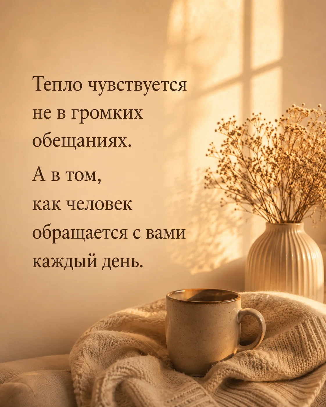 Тепло чувствуется не в громких обещаниях. А в том, как человек обращается с вами каждый...
