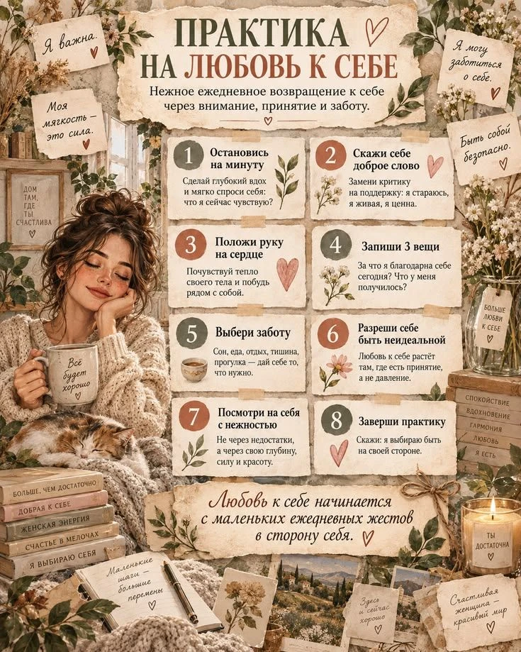 Практика на любовь к себе ❤️Любовь ❤️ к себе начинается с маленьких жестов  в сторону с...