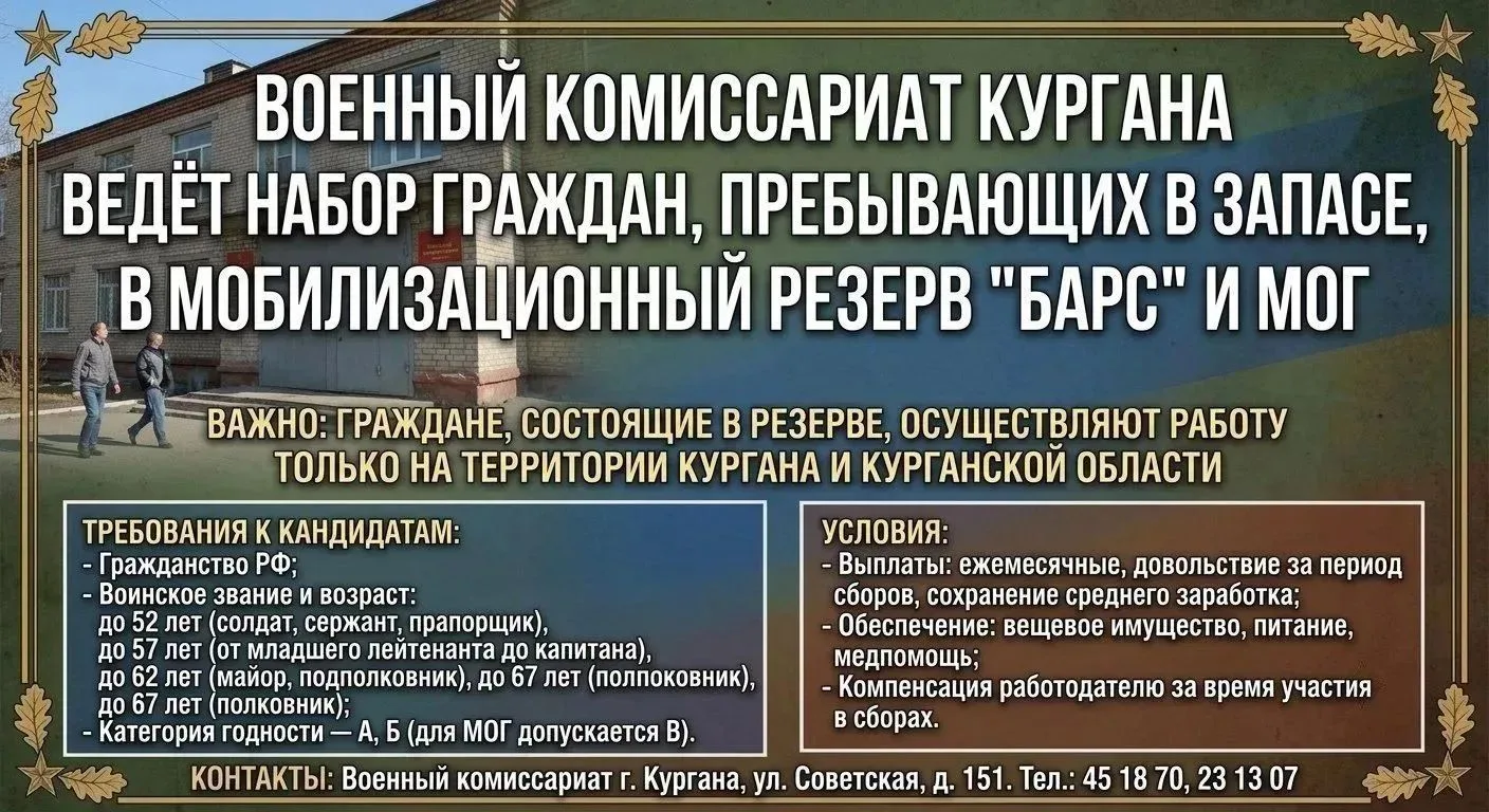 Военный комиссариат Кургана ведёт набор граждан, пребывающих в запасе, в мобилизационны...
