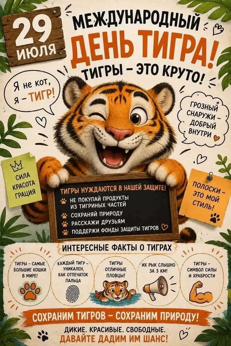 🐅Ежегодно 29 июля во всем мире отмечается Международный день тигра (англ. International Tiger Day),