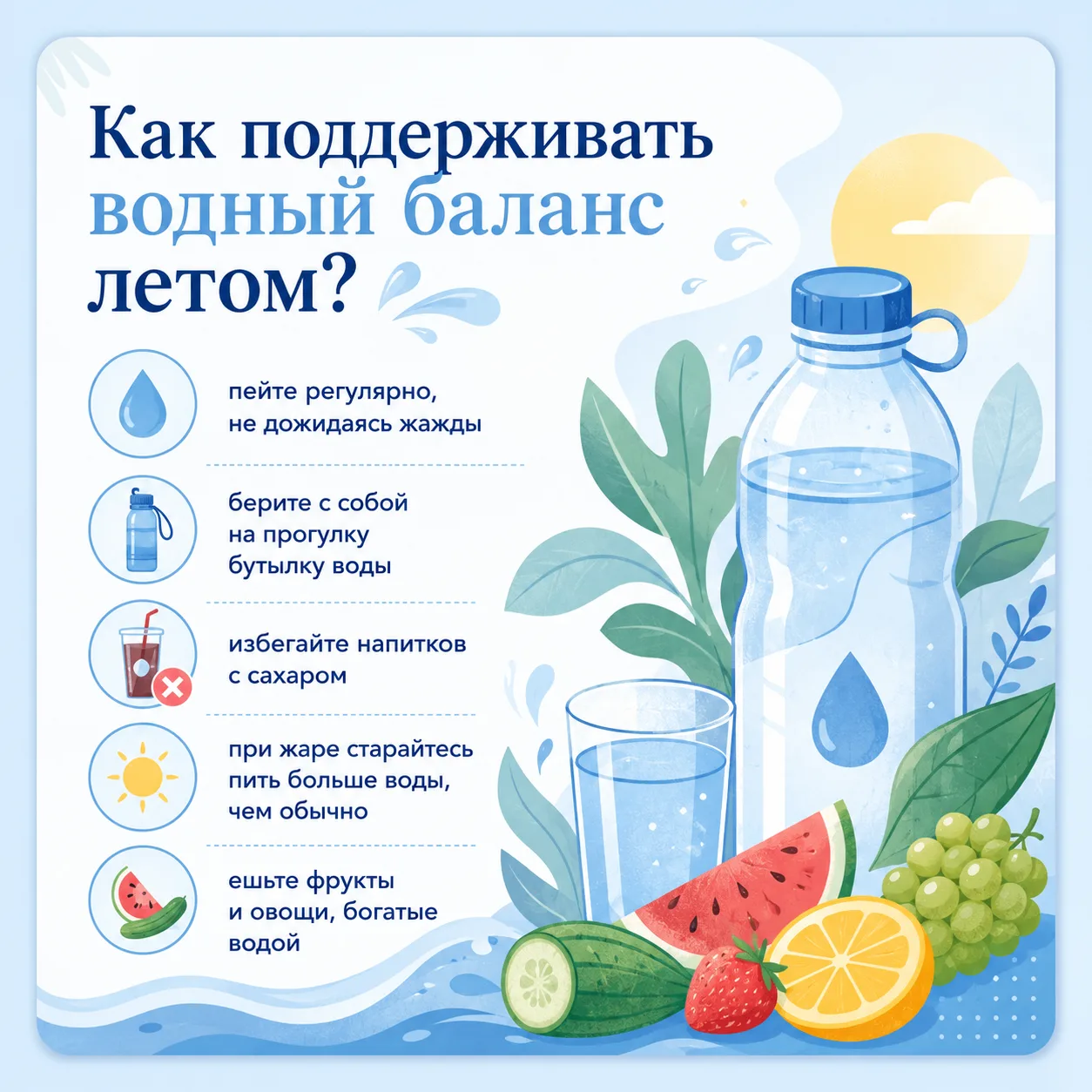 Лето — время, когда наше тело особенно нуждается в соблюдении водного баланса.
⁣
Важно помнить, что 