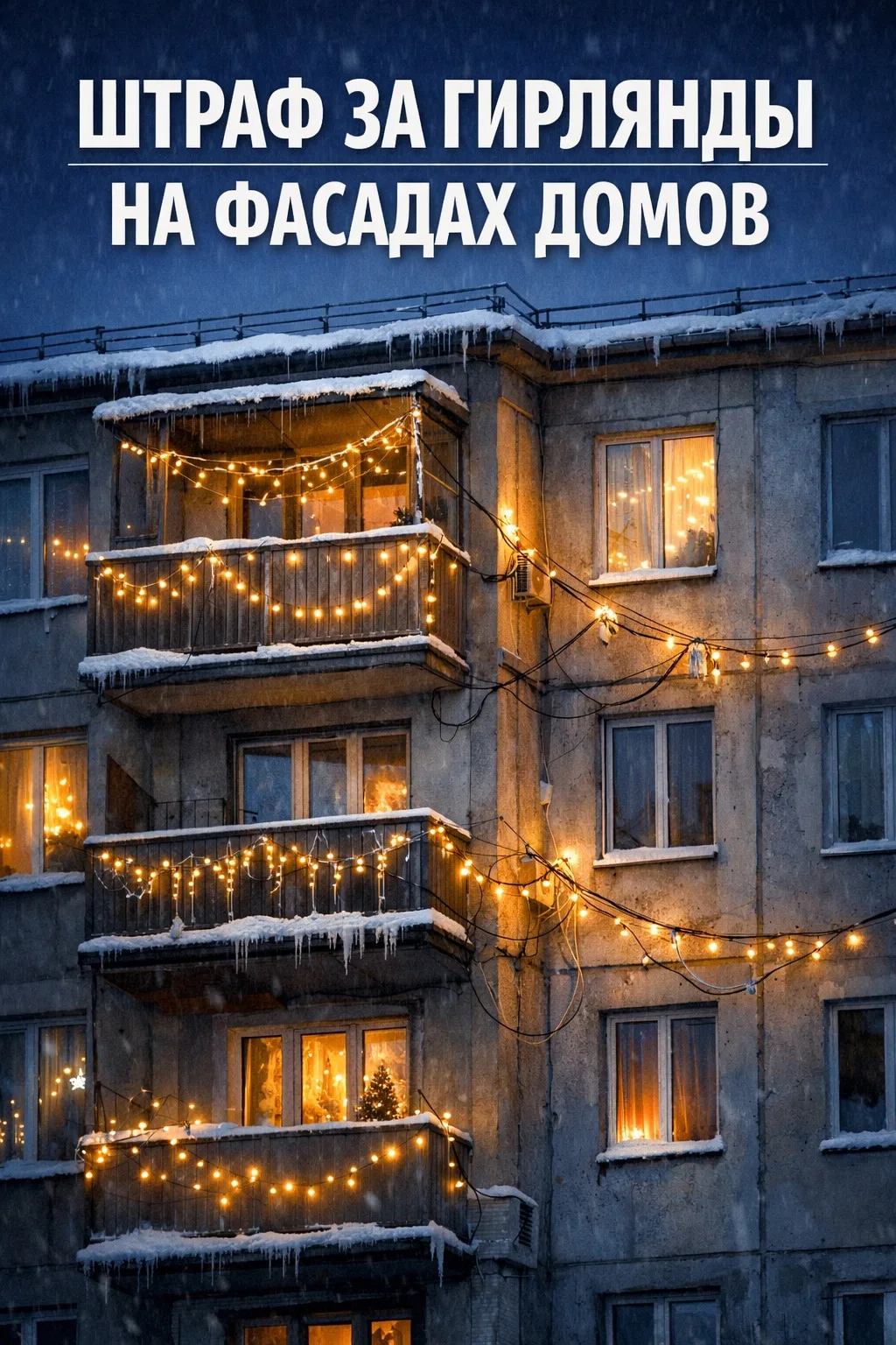 ❗️ Штраф за гирлянды на фасадах домов  Россиянам может грозить штраф от 5 до 15 тысяч рублей за разм