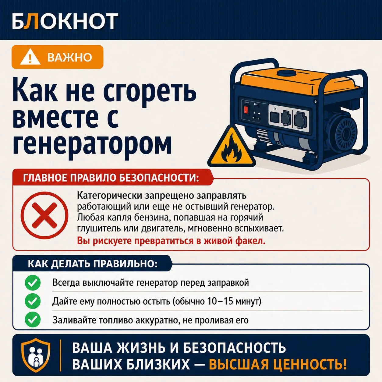 Как безопасно пользоваться генератором, чтобы не сгореть вместе с ним? 🤔