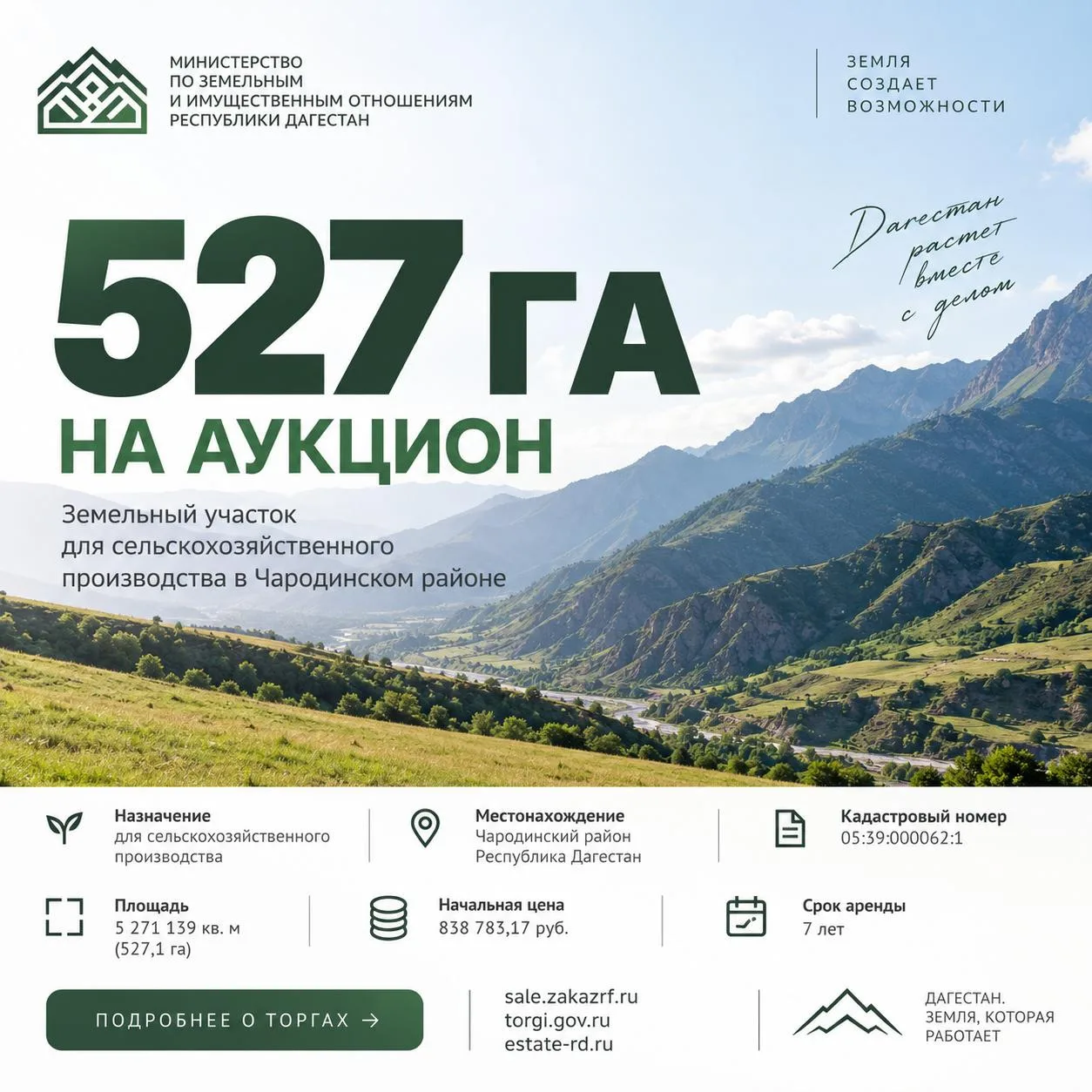 🌾 527 гектаров для сельхозпроизводства: Минимущество Дагестана объявляет аукцион