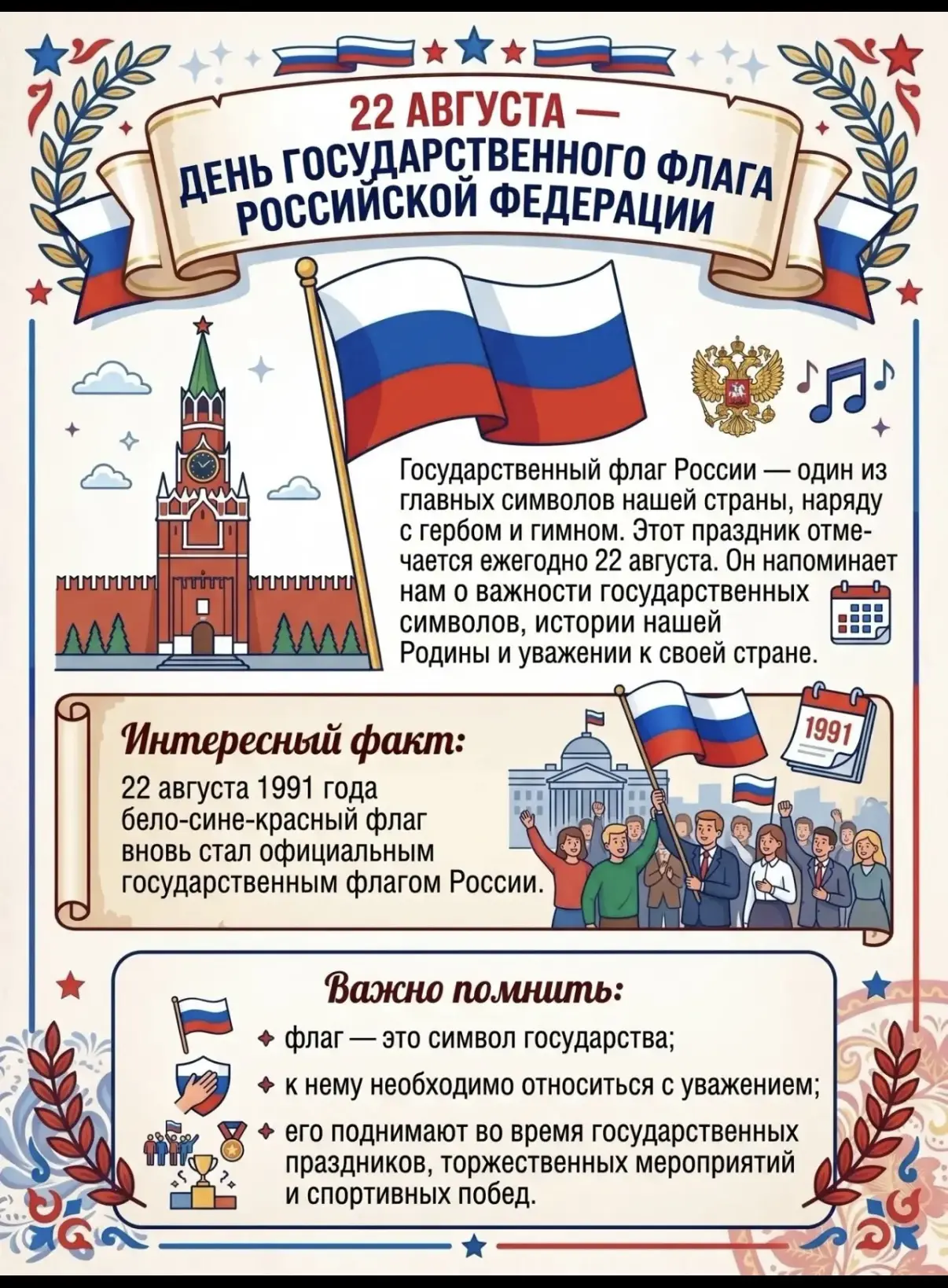 День Государственного флага Российской Федерации — 22 августа!