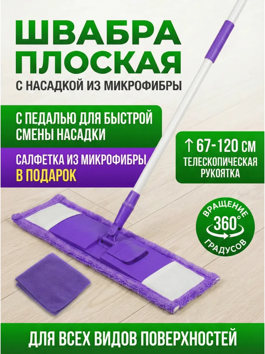 ⚡️ Швабра для пола телескопическая с насадкой из микрофибры, PERFECTO LINEA