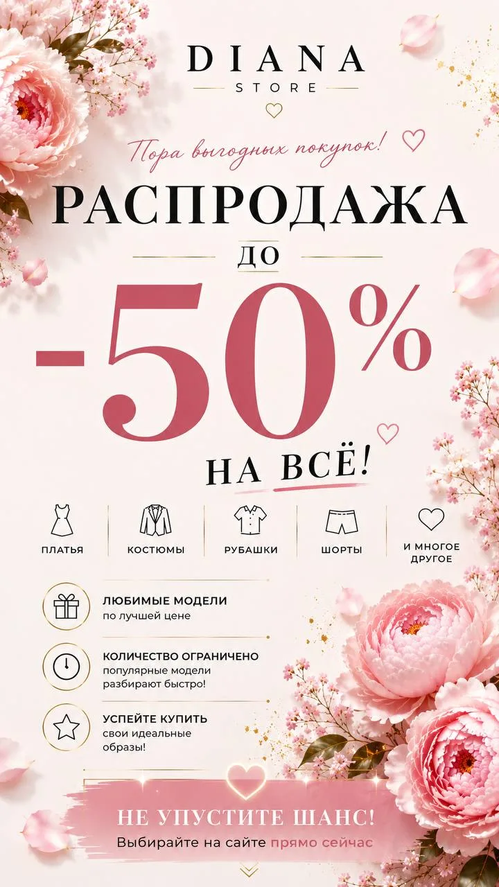 💥 СКИДКИ ДО -50%!
Самые популярные модели участвуют в распродаже.
Размеры заканчиваются очень быстр