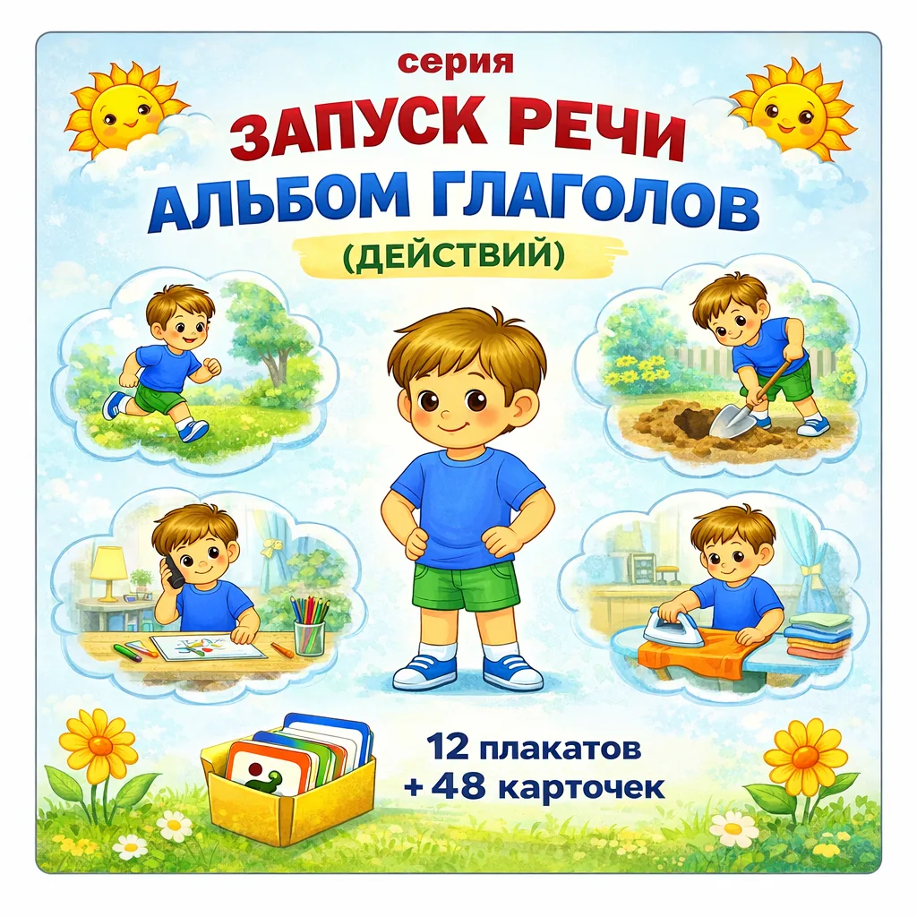 📚 Комплект пособий «Глаголы-действия»
Серия «Запуск речи»

В комплект входят два пособия:
👦 с глав