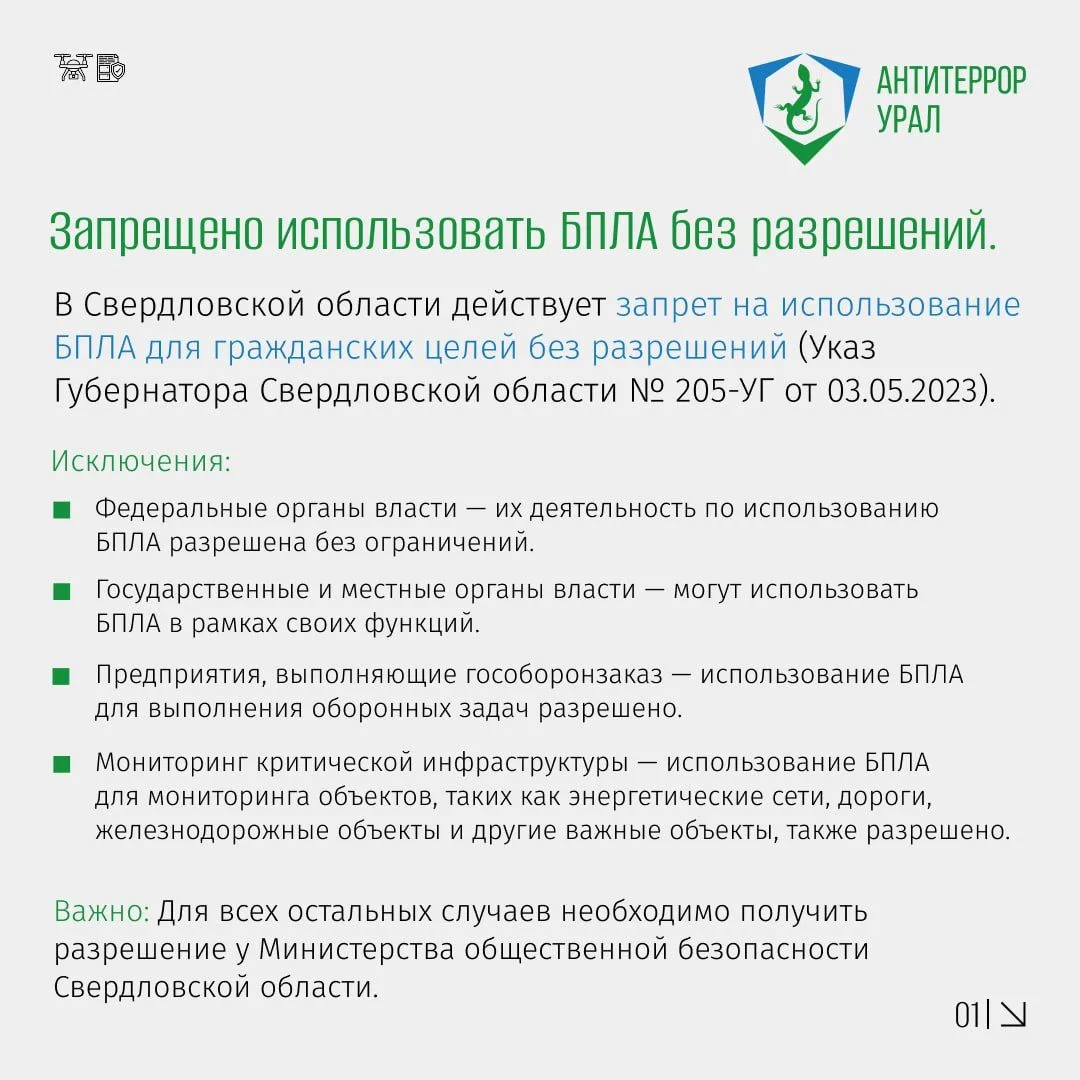 На Среднем Урале продолжает действовать запрет на полеты дронов и беспилотных летательн...