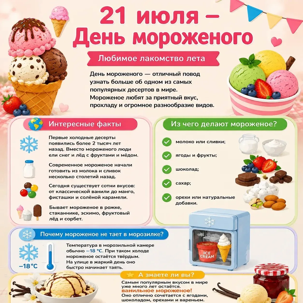 ✅Дата дня✅
🍦 Сладкий праздник в разгаре лета!😍

21 июля — особенная дата для всех сладкоежек! Сего