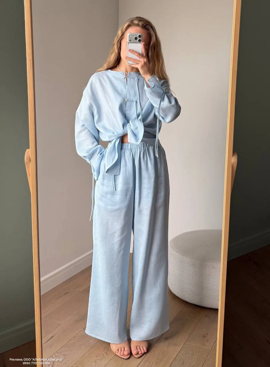 Голубой комплект из льна и тенселя от UK Fashion 🦋