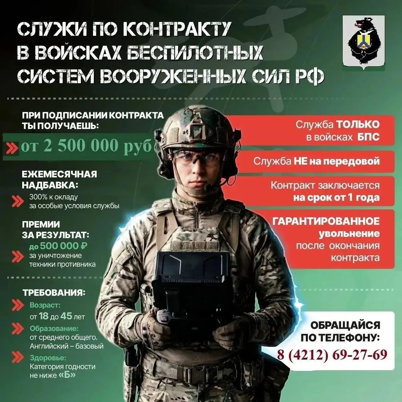 Служба в войсках БПС — новые возможности

-Служба только в подразделениях беспилотных систем, без пе