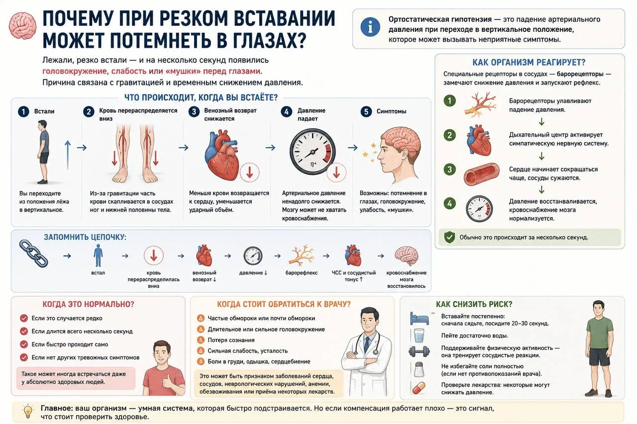 🧠 Почему при резком вставании может потемнеть в глазах?
