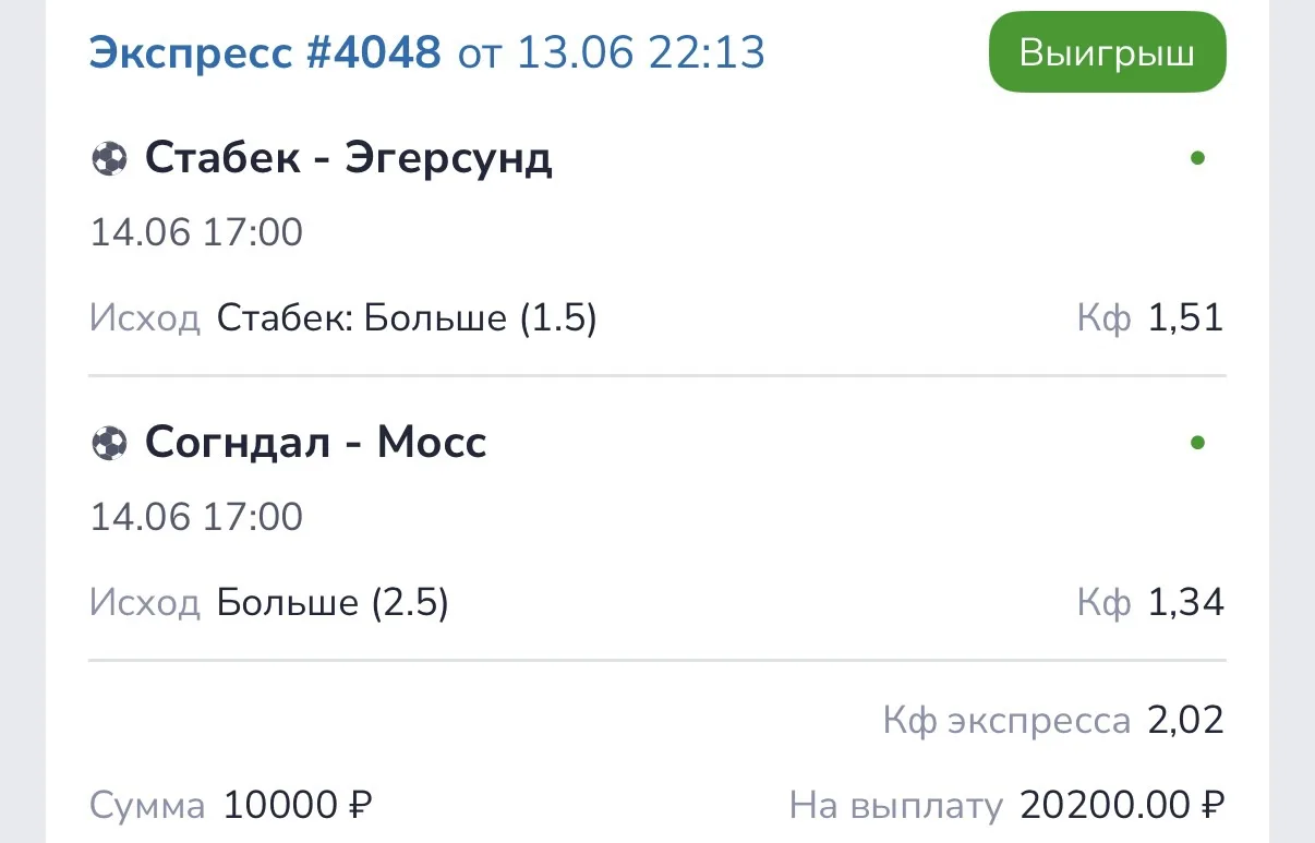 Сегодняшний прогноз на послеоплату зашел!