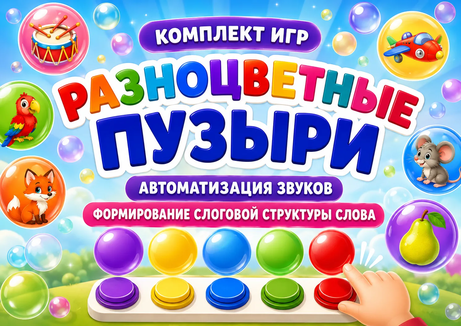 🫧 Комплект игр «Разноцветные пузыри» 🫧

Играть, лопать пузыри и… развивать речь! 😊
В этом комплек