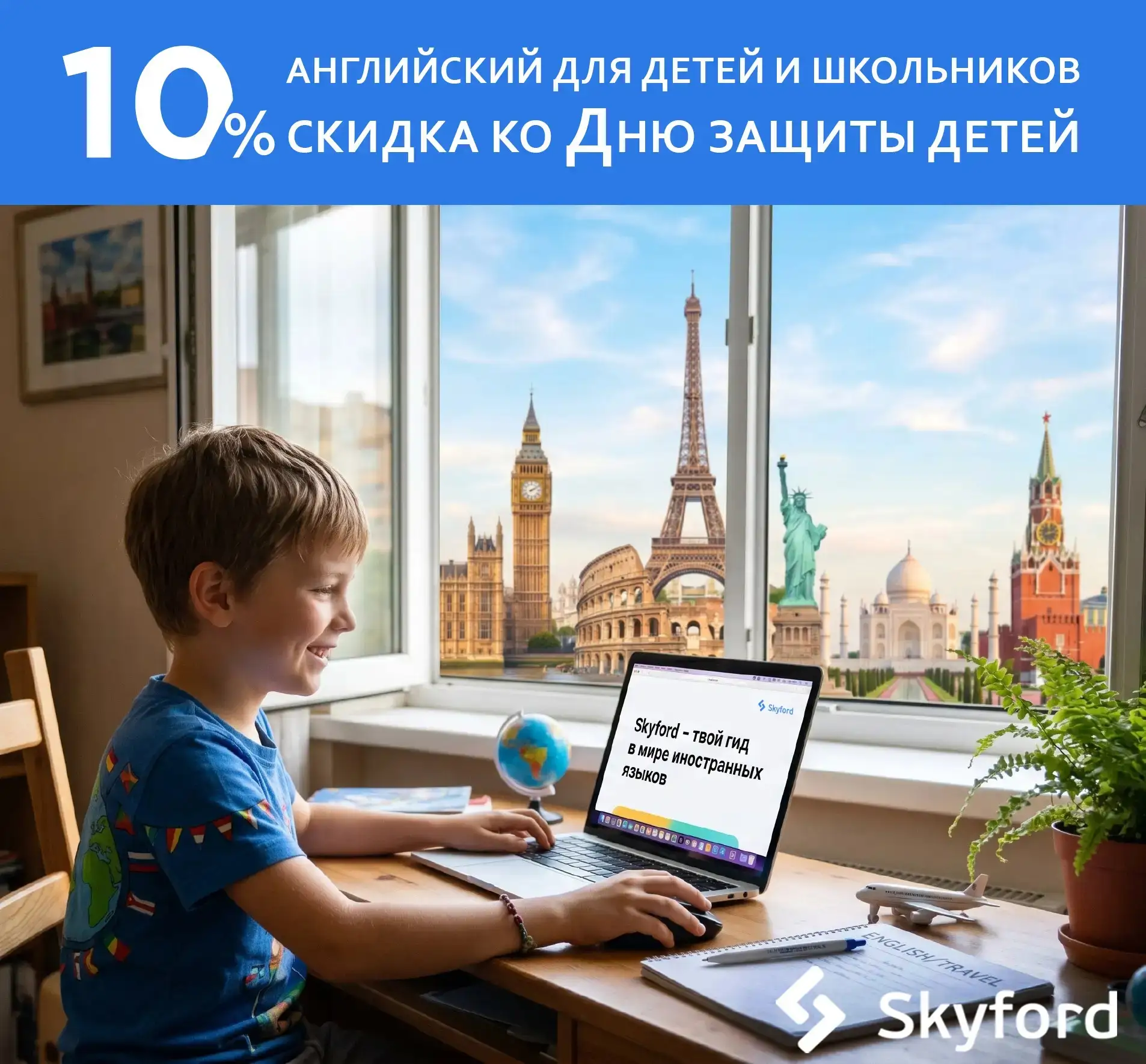 С Днем защиты детей!🎈 В Skyford мы учим не только взрослых, но и детей английскому, немецкому, фран