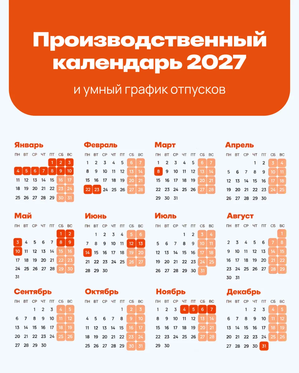 Когда выгодно брать отпуск в 2027 году?