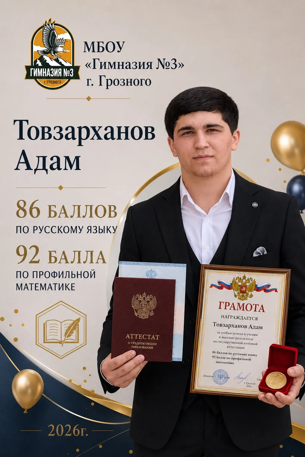 Гордость гимназии! 

🏆 Красный аттестат и золотая медаль. Это результат колоссального труда, целеус