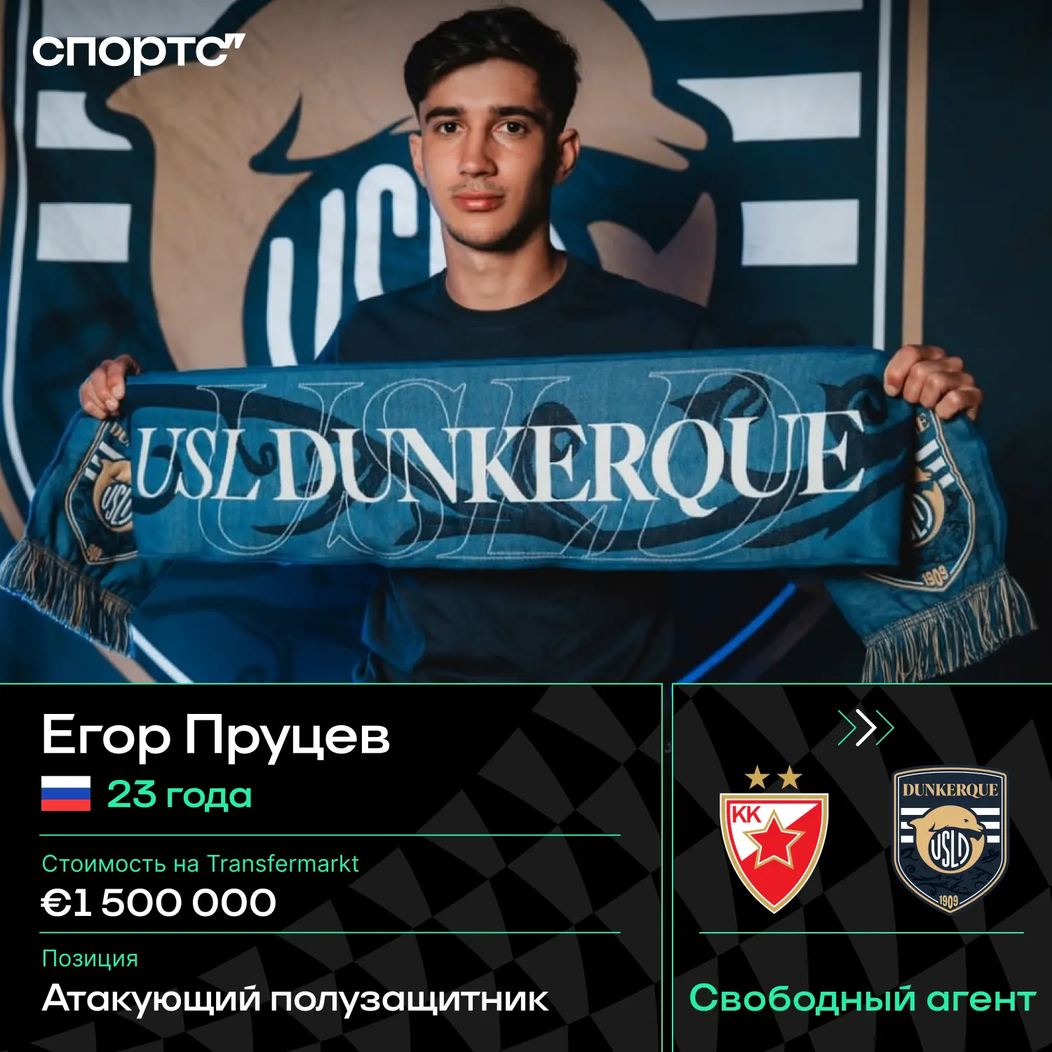 ❗️❗️Экс-игрок «Сочи» и «Црвены Звезды» Егор Пруцев бесплатно перешел в «Дюнкерк» из французской Лиги