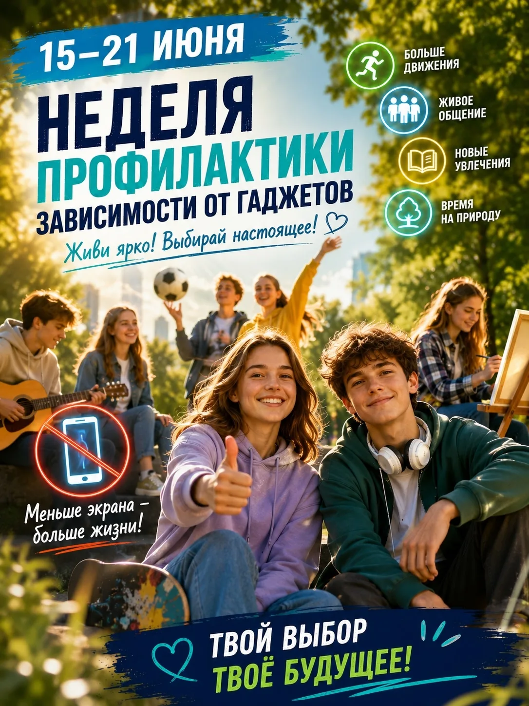 Дорогие друзья! 👋
С 15 по 20 июня в нашей школе проходит Неделя профилактики зависимости от гаджето