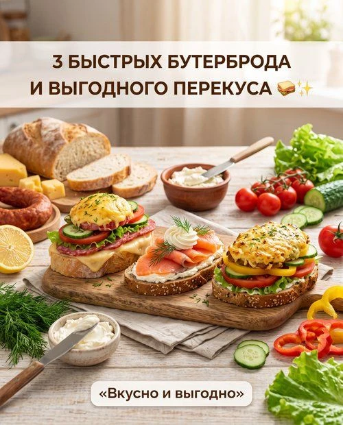 🥪 3 быстрых бутерброда для вкусного и выгодного перекуса