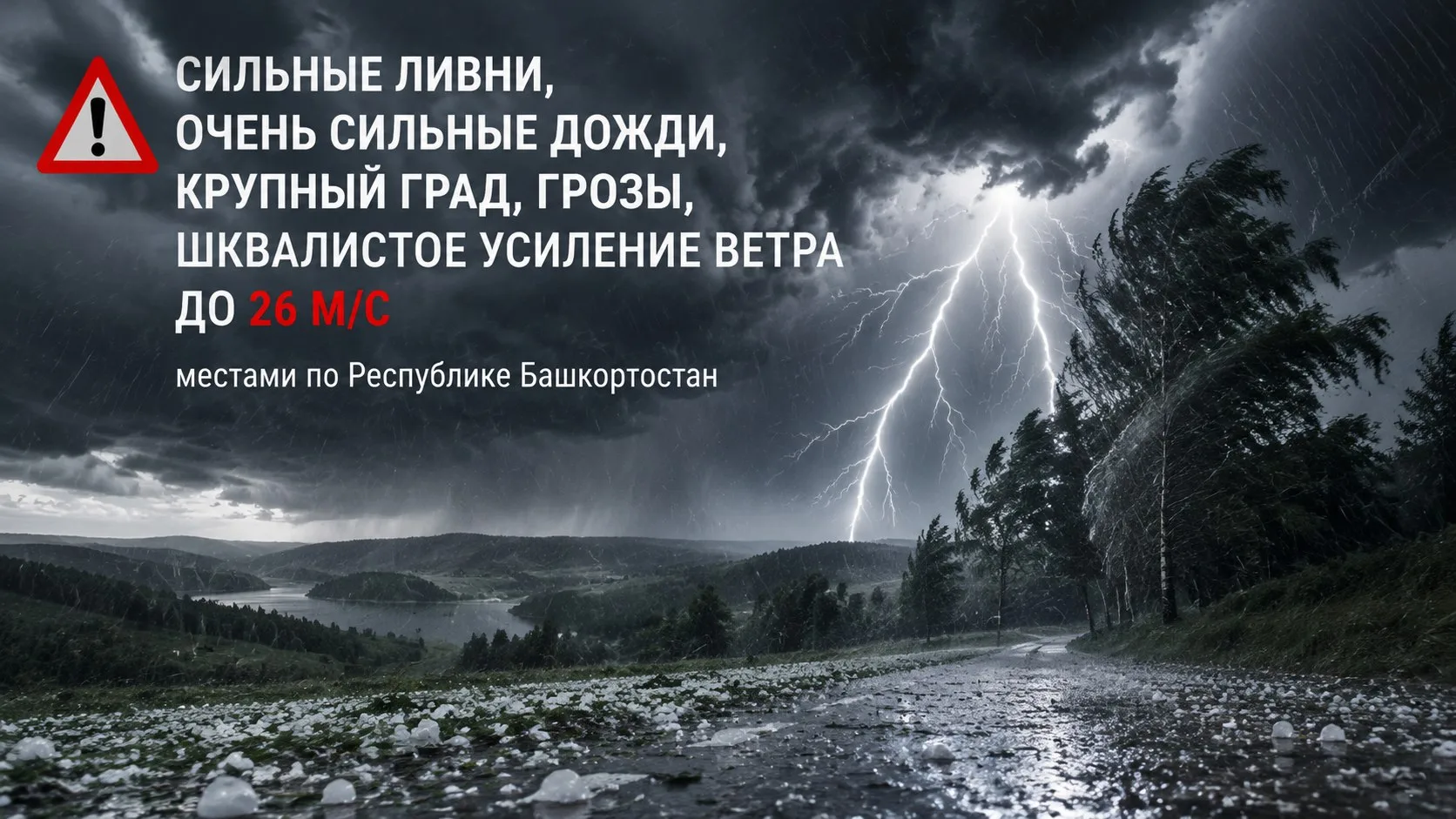 Сегодня и завтра местами в республике ожидаются сильные ливни, очень сильные дожди, крупный град, гр