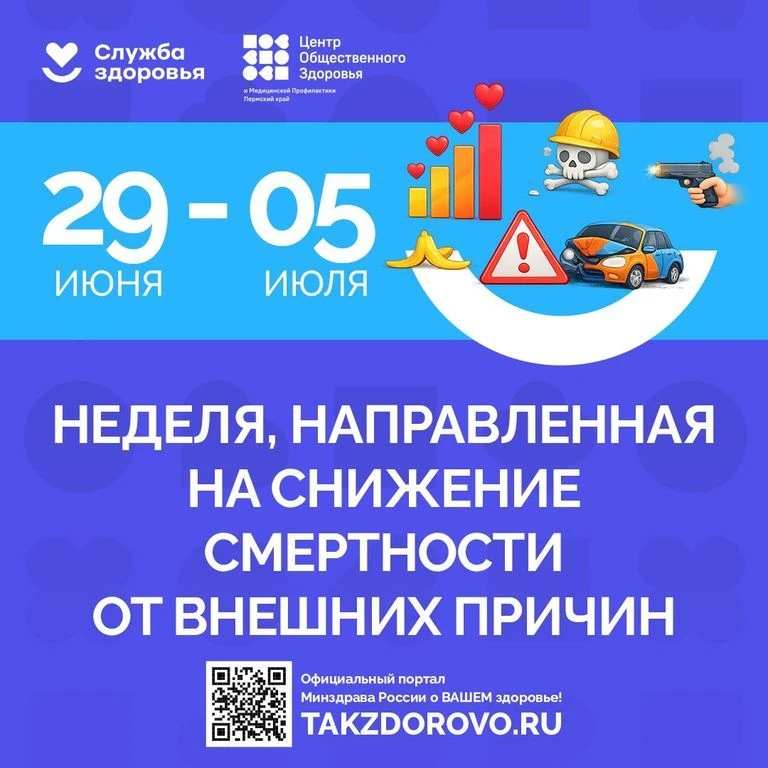 📅С 29 июня по 5 июля 2026 года в России проходит Неделя, направленная на снижение смертности от вне