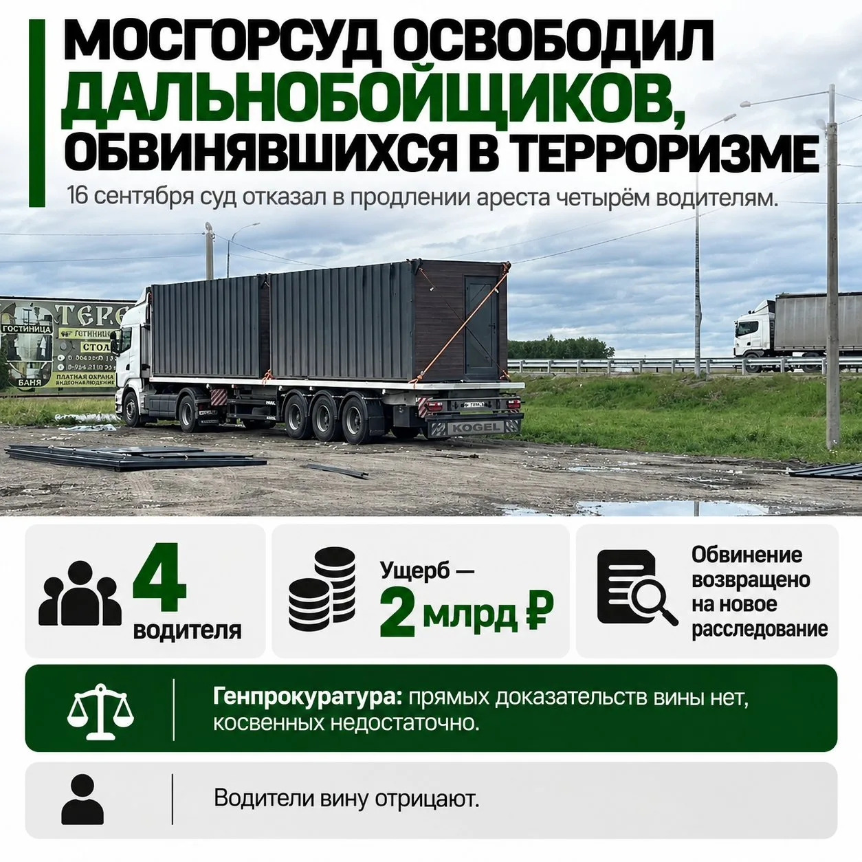 Мосгорсуд освободил дальнобойщиков, обвинявшихся в терроризме