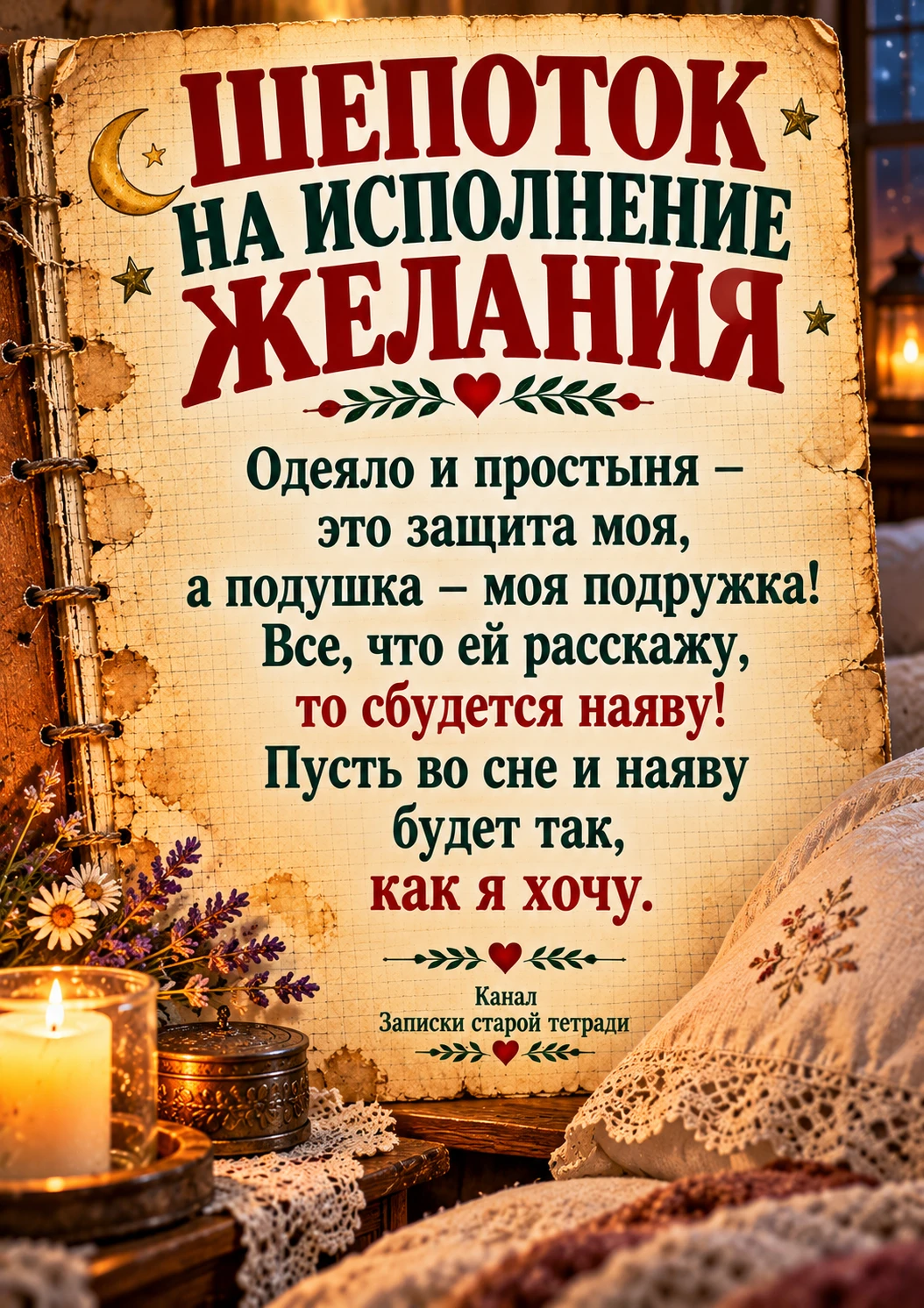 🌙 Перед сном лягте удобно, положите голову на подушку и тихо расскажите ей своё заветн...