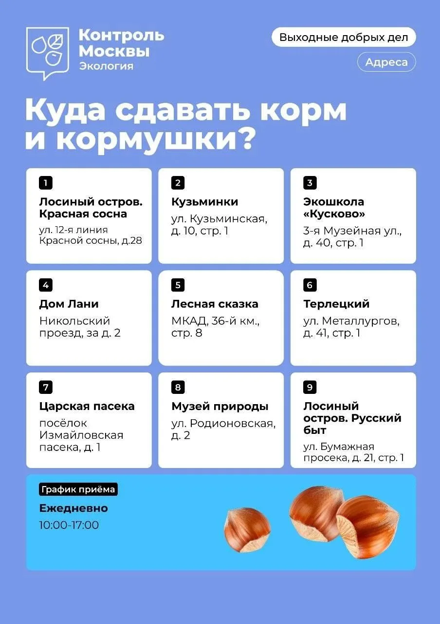 🐿️ Москвичей приглашают помочь городским животным подготовиться к зиме.