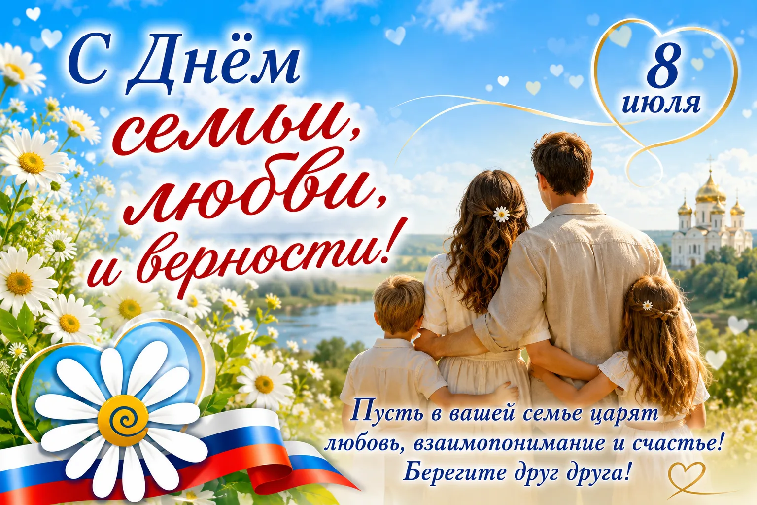 Дорогие друзья! 

Поздравляем Вас С Днём семьи, любви и верности! 🌼 

Пусть в вашем доме всегда цар