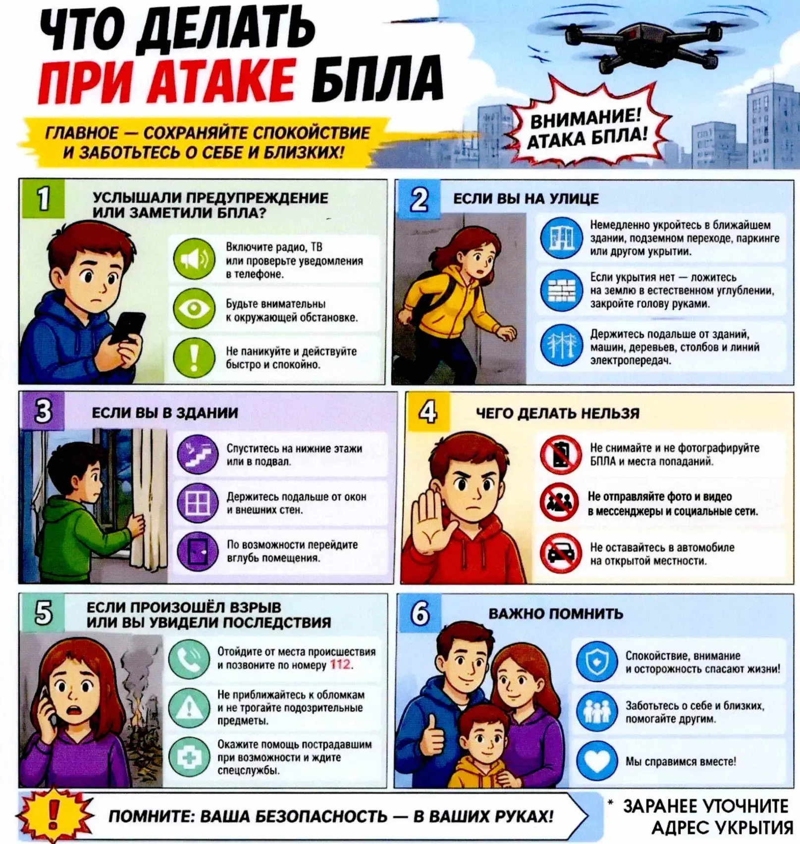 📌📌📌Памятки по действиям при атаках БПЛА, обнаружении обломков БПЛА и взрывоопасных п...