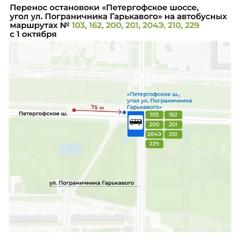 Остановка «Петергофское шоссе, угол улицы Пограничника Гарькавого» автобусов № 103, 162...