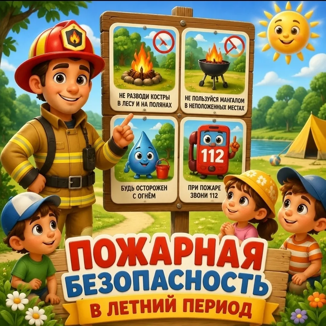 ☀️ Летние каникулы без пожаров!
 ☀️Давайте проведём лето весело и безопасно!
🚒 Наш друг-пожарный на