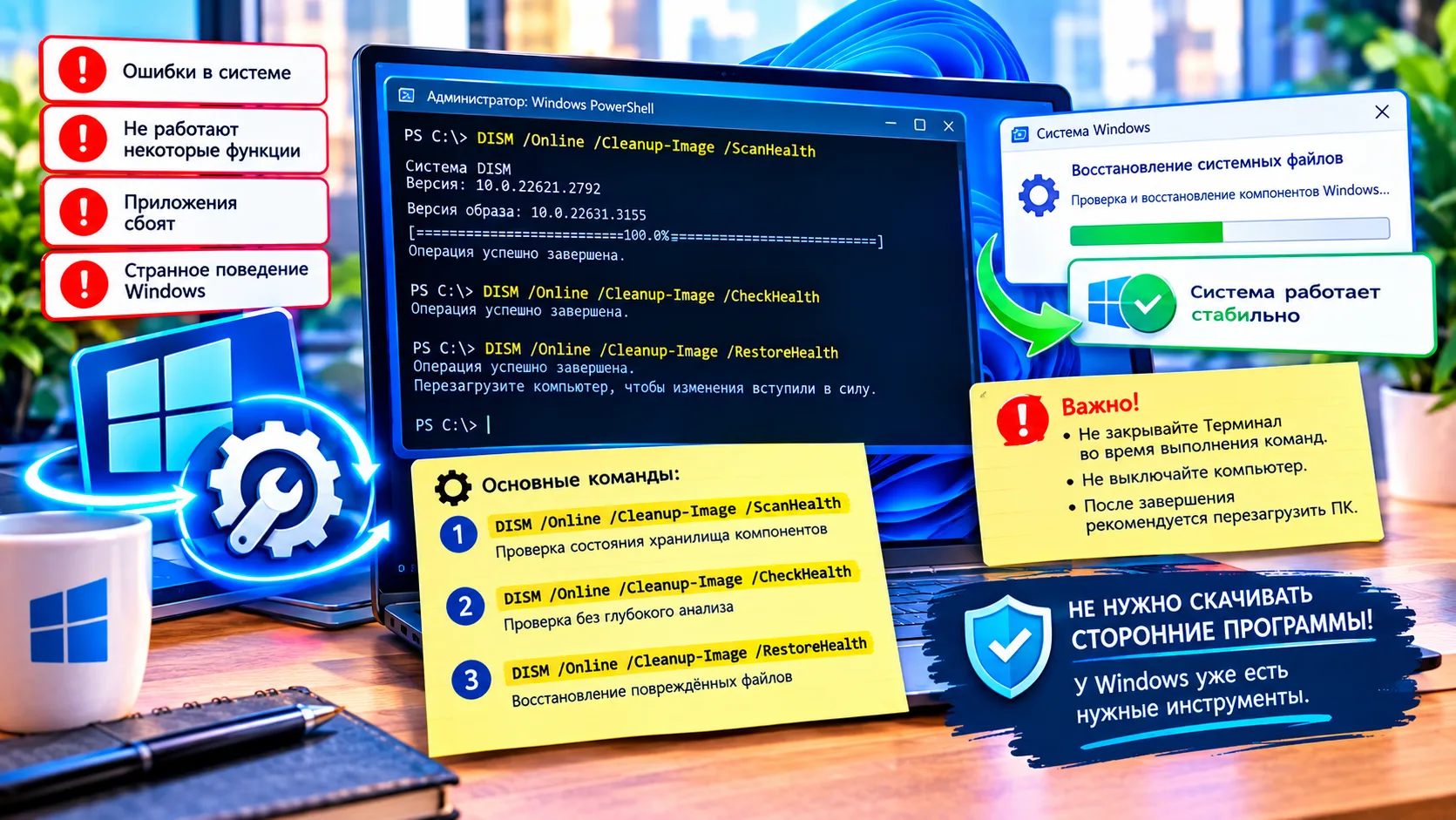 🛠️ WINDOWS НАЧАЛА ЛОМАТЬСЯ? ПРОВЕРЬТЕ СИСТЕМНЫЕ ФАЙЛЫ ДРУГИМ СПОСОБОМ