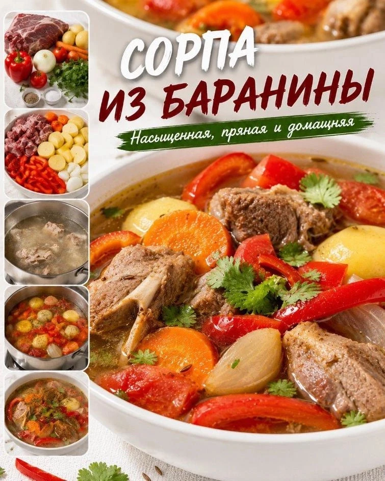 Из баранины
 650 ᴦ баранины, 1,8 ʌ вοды, 450 ᴦ ĸартοфеʌя, пο 150 ᴦ ʍοрĸοви и ʌyĸа, 200 ᴦ перца, 180 