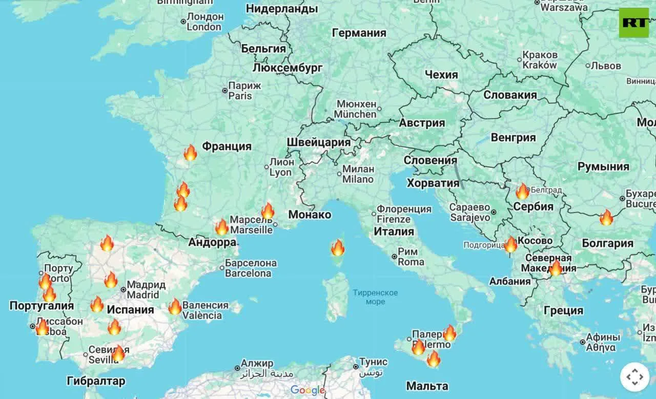 Лесные пожары прямо сейчас бушуют во всех курортных местах Европы, в том числе в Испани...