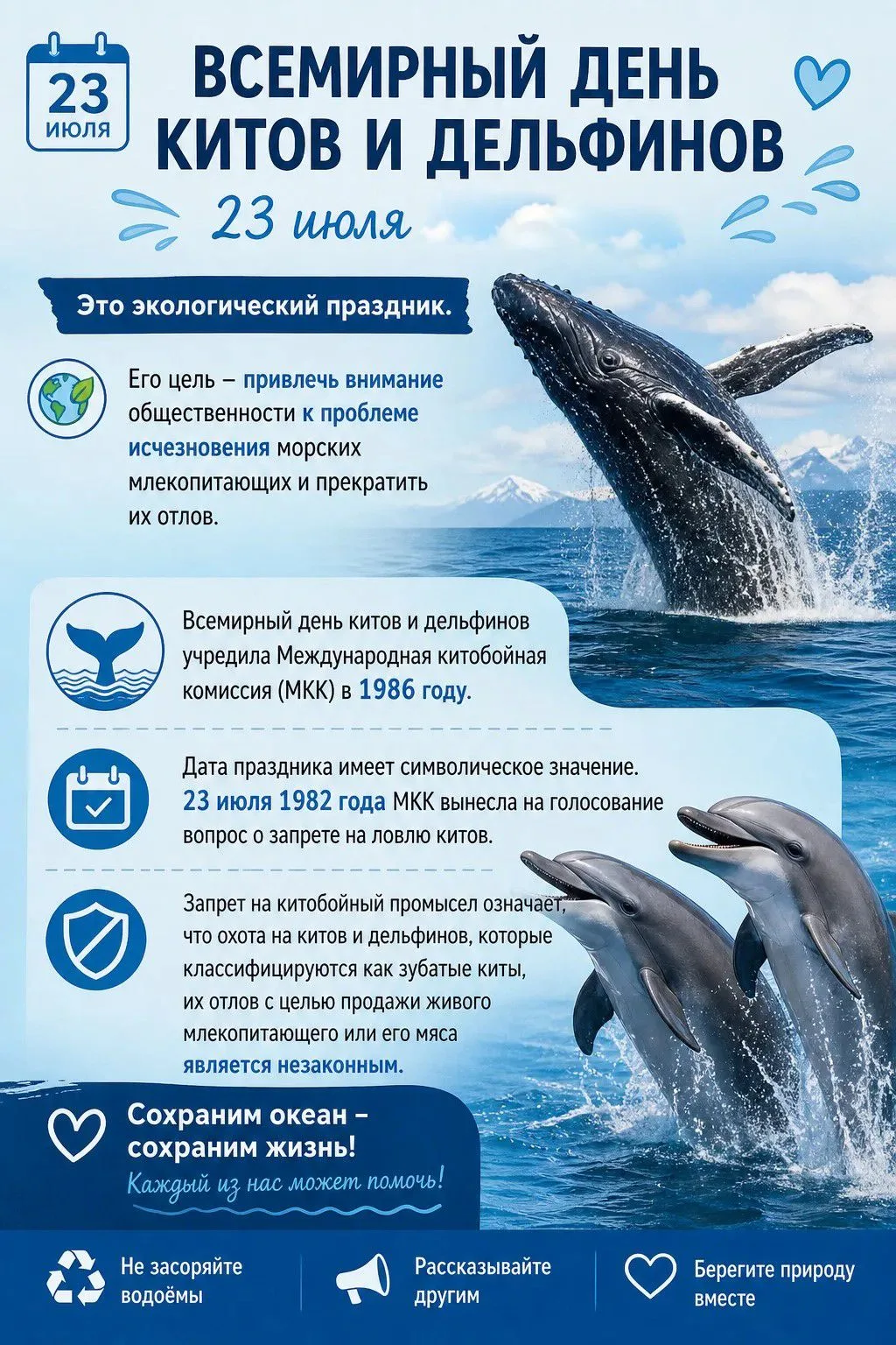23 июля — Всемирный день китов и дельфинов 🐋🐬

Знаете ли вы, почему этот день так важен? Сегодня м